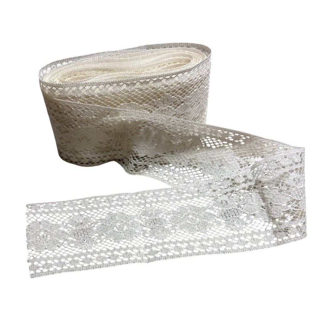 White Lace Trim 4.5 Yards Floral Pattern  2" Wide Crafting Sewing
